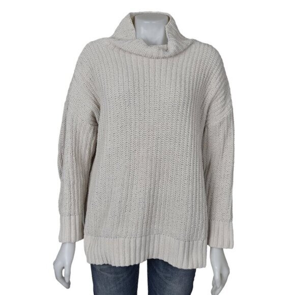 Aerie Chenille Oversized Turtleneck Sweater Cream Beige Size XS - Picture 2 of 12